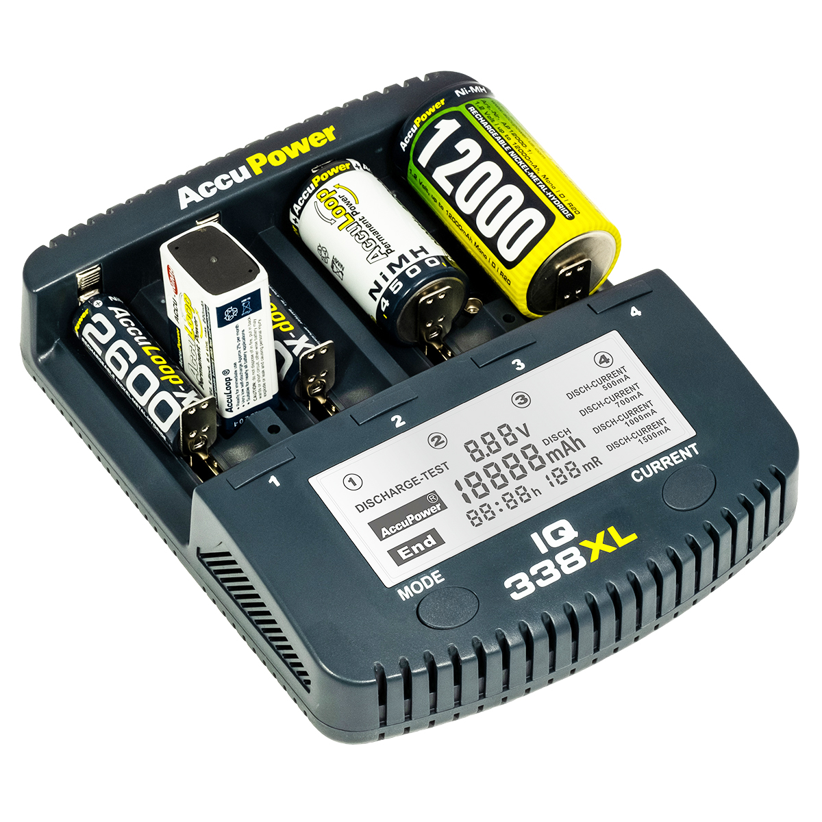 AccuPower IQ338XL Ladegerät Li-Ion/Ni-Cd/Ni-MH